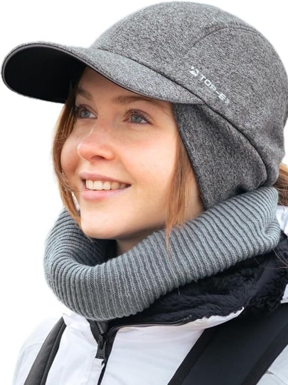 Women's Water-Repellent Winter Ponytail Baseball Cap with Fleece Ear Flaps
